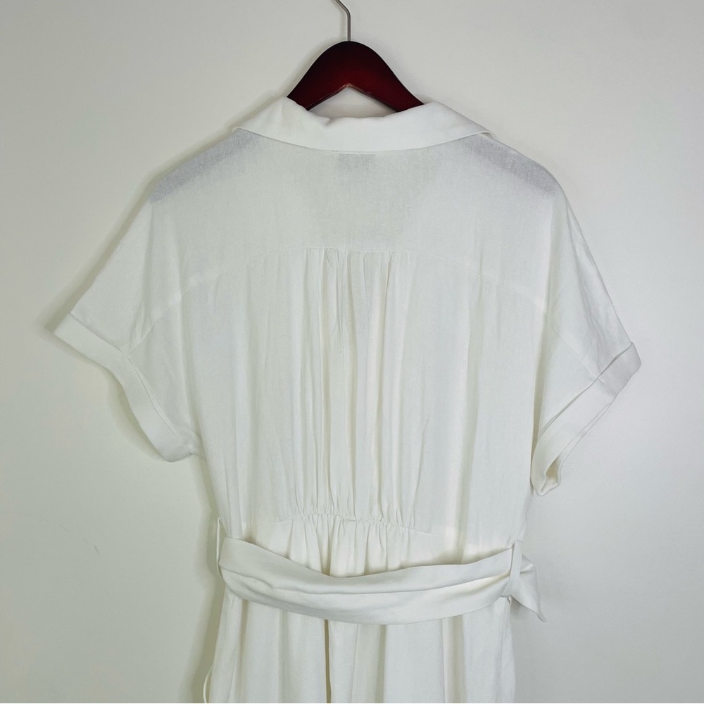 Dress Forum linen button-front midi dress belted-waist white medium - Picture 6 of 10